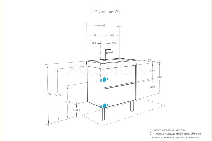 Тумба с раковиной Aquaton Сканди 70 белый